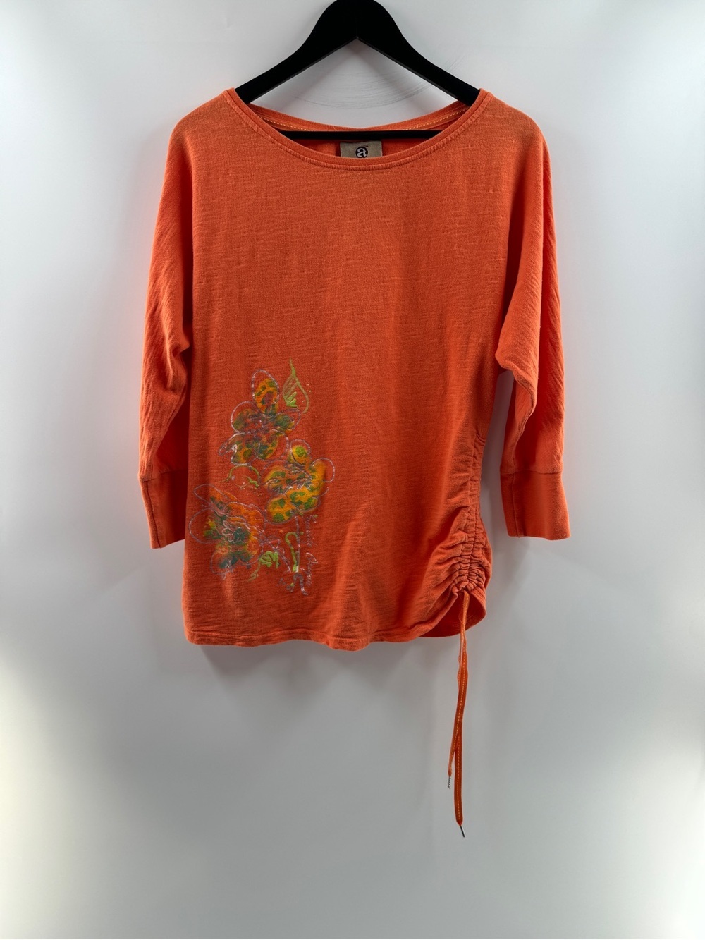 Artisans The Art of Apparel Orange Floral Ruched Top – Women’s Large